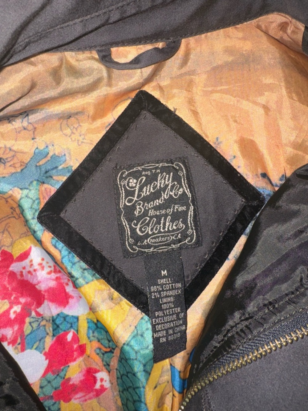 Lucky Brand Black Utility Jacket with Embroidered Crane Motif - Picture 3 of 5